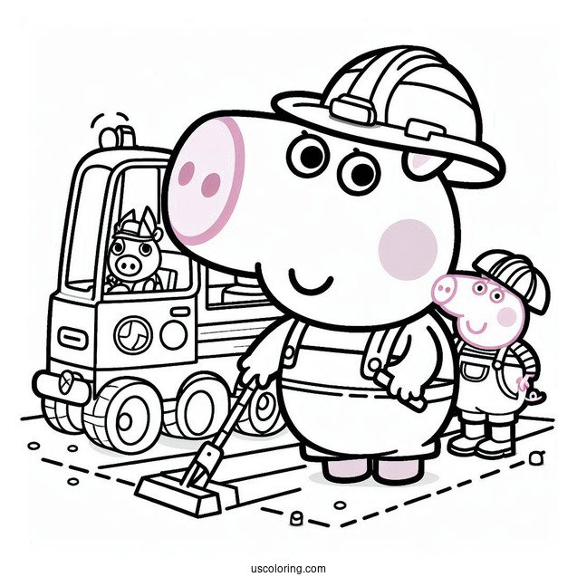 Mr Bull Road Workers Coloring Page