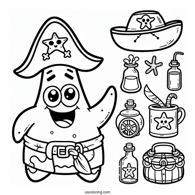 Easy Outline Of Pirate Patrick Star Coloring Page For Kids