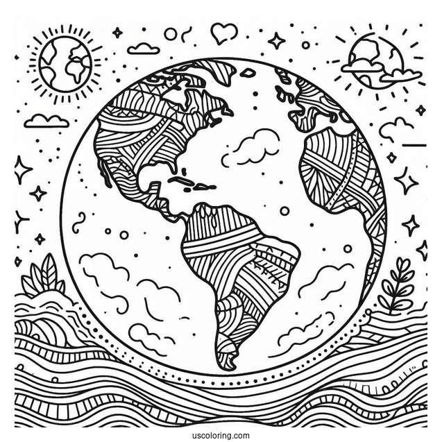 Coloring Page Of Earth With Country Borders