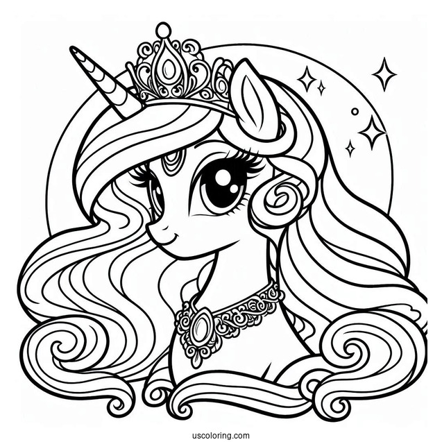 Princess Celestia Coloring Page With A Crown And Necklace