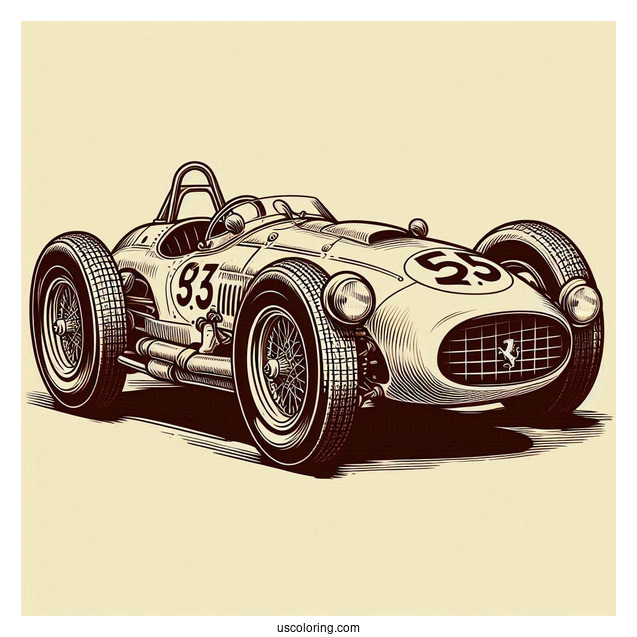 Vintage Ferrari Race Car Coloring In