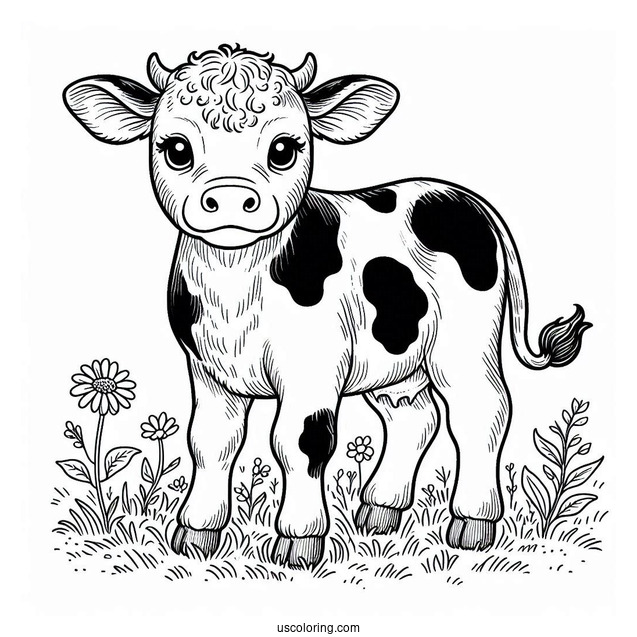 Easy Baby Cow Coloring In Page