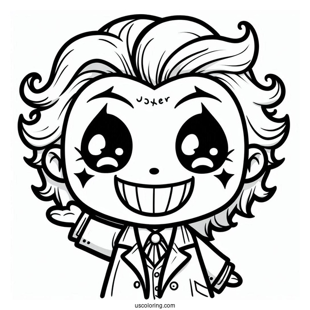 Easy Chibi Joker Coloring Page With Big Smile For Preschoolers