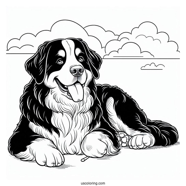 Coloring Sheet Of Bernese Mountain Dog Resting