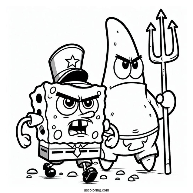 Angry SpongeBob And Patrick Star Coloring Page Marching