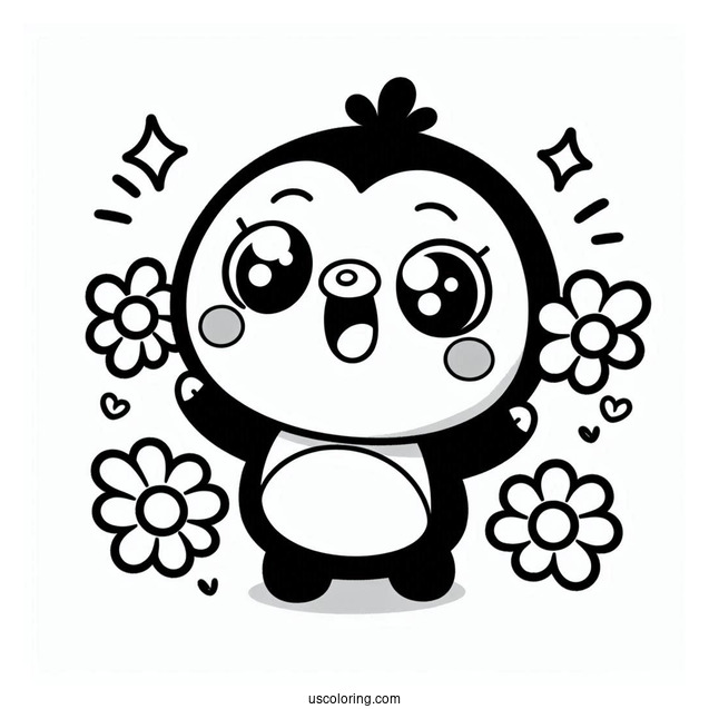 Simple Outline Of Pororo Coloring Page Cheering