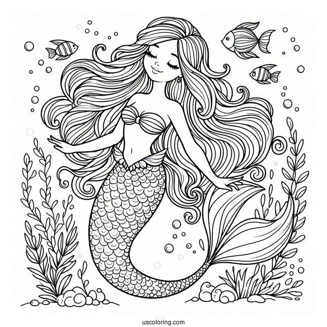 Mermaid Barbie Under Water To Color