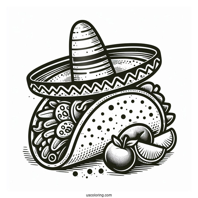 Detailed Taco Coloring Page With Sombrero On Top