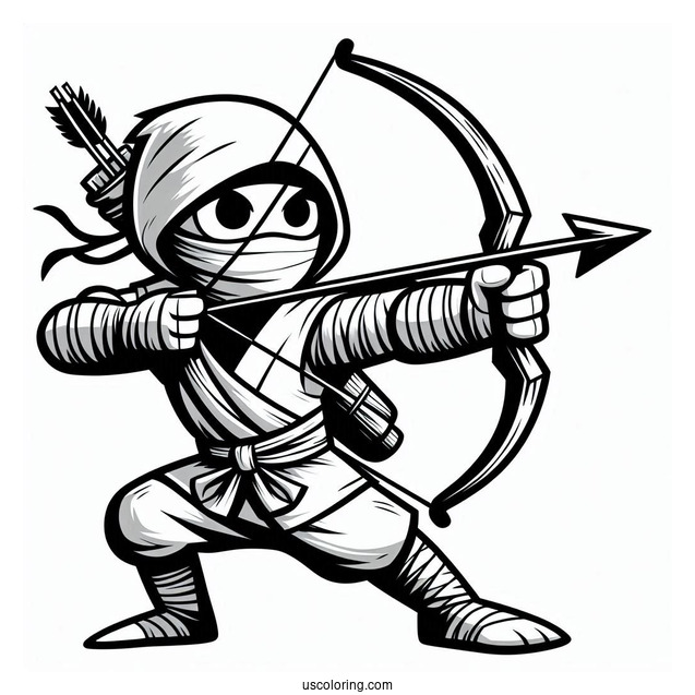 Ninja Shooting An Arrow Coloring Sheet For Kids
