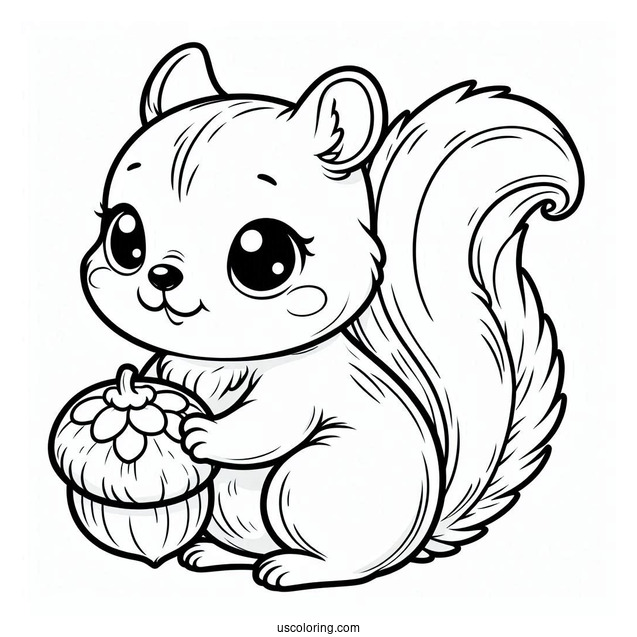 Baby Squirrel Coloring Page Holding Chestnut Coloring Sheet