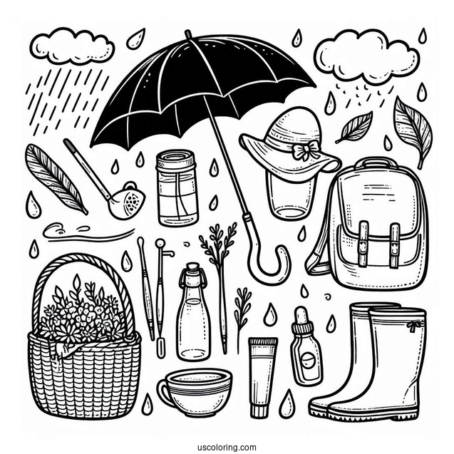 Rain Coloring Page Of Things To Bring On A Rainy Day
