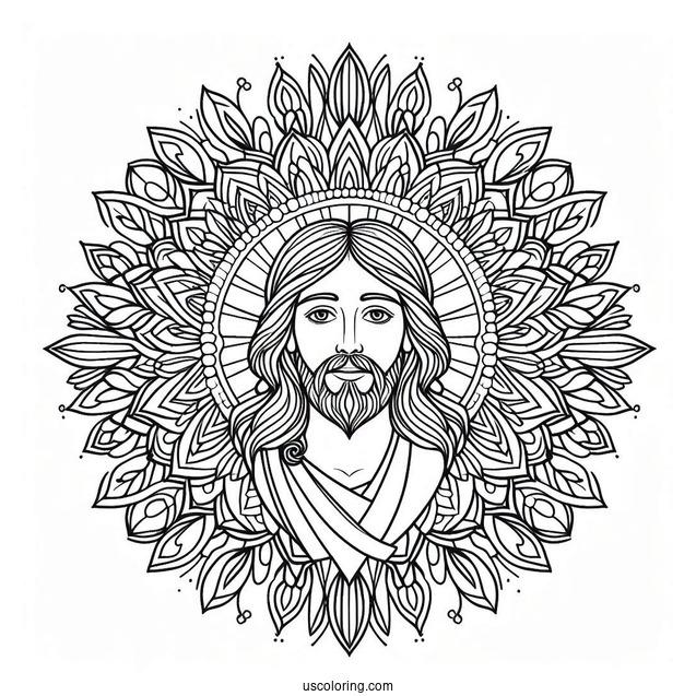Jesus Coloring Page At The Center Of A Mandala