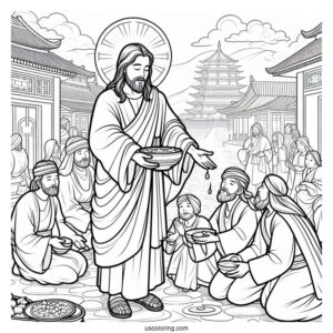 Jesus Coloring Page Distributing Food To His Followers
