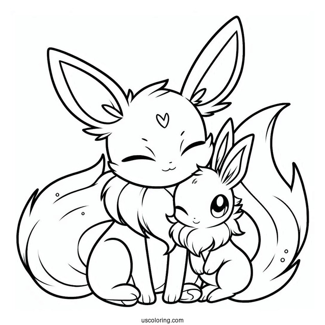 Sylveon Coloring Page Embracing Baby Eevee