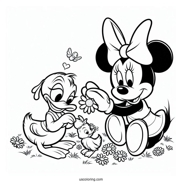 Daisy Duck And Minnie Mouse Petting Pluto Coloring Page