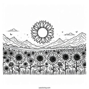 Field Of Sunflowers Coloring Page