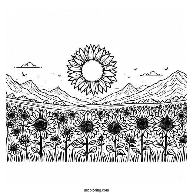 Field Of Sunflowers Coloring Page