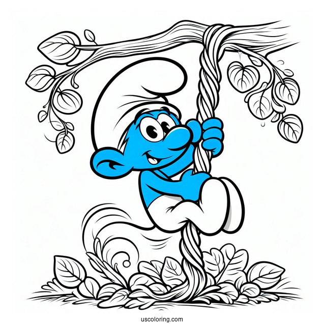 Wild Smurf Swinging On Vines Coloring In