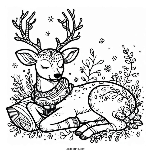 Relaxing Reindeer Coloring Sheet For Adults