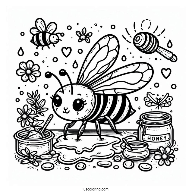 Detailed Bee Coloring Page Making Honey