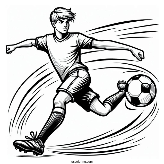 Coloring Page Of Soccer Player Kicking Ball