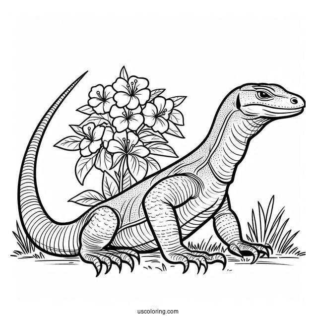 Lizard Coloring Page of Komodo Dragon Walking