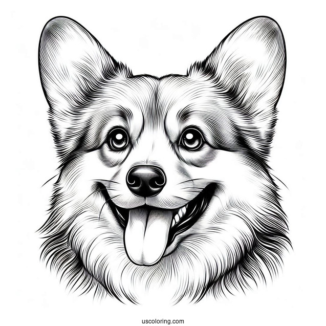 Realistic Corgi Coloring Page Smiling With Tongue Out