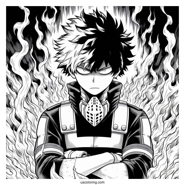 My Hero Academia Coloring Page Of Dabi Surrounded By Fire