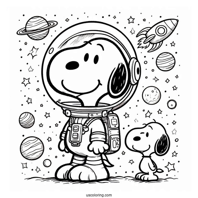 Snoopy In Space Coloring Sheet