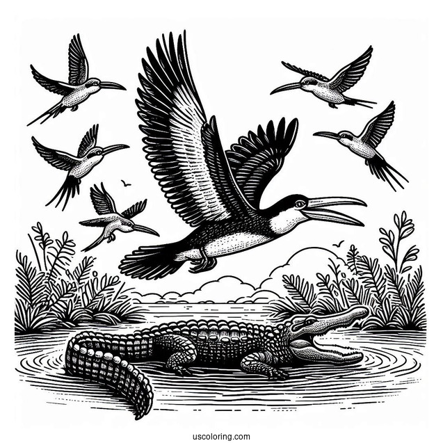 Rio Birds On Stop Of An Alligator