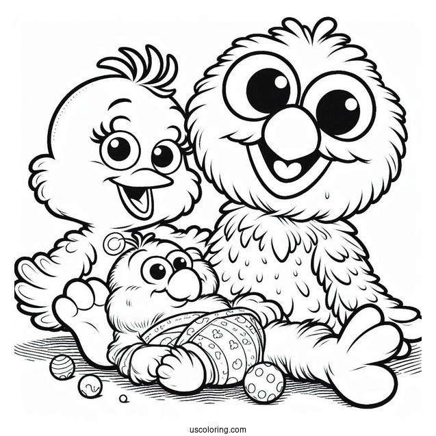 Baby Big Bird, Cookie Monster And Elmo To Color