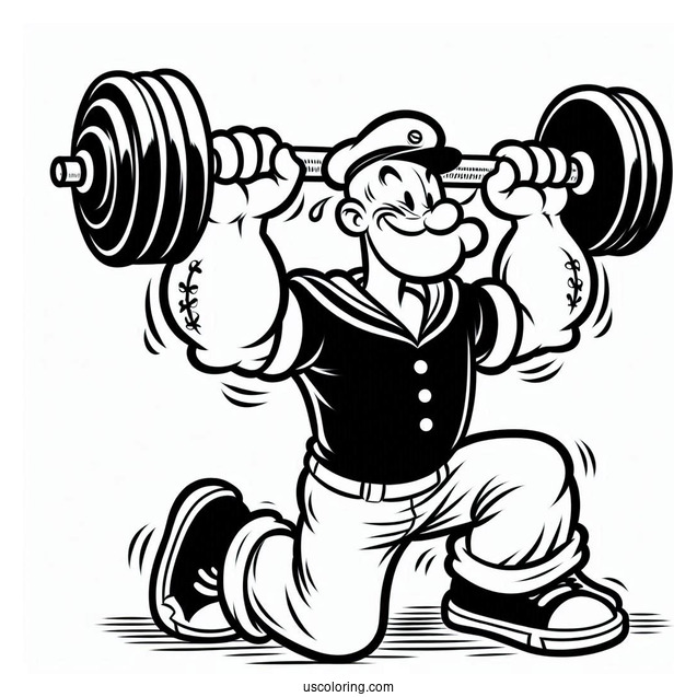 Popeye Coloring Page Lifting Weights