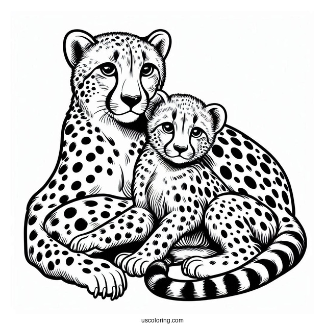 Two Cheetahs Coloring Page Cuddling