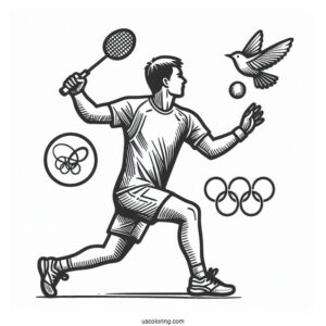 Easy Man Playing Badminton Olympics Coloring Page For Kids