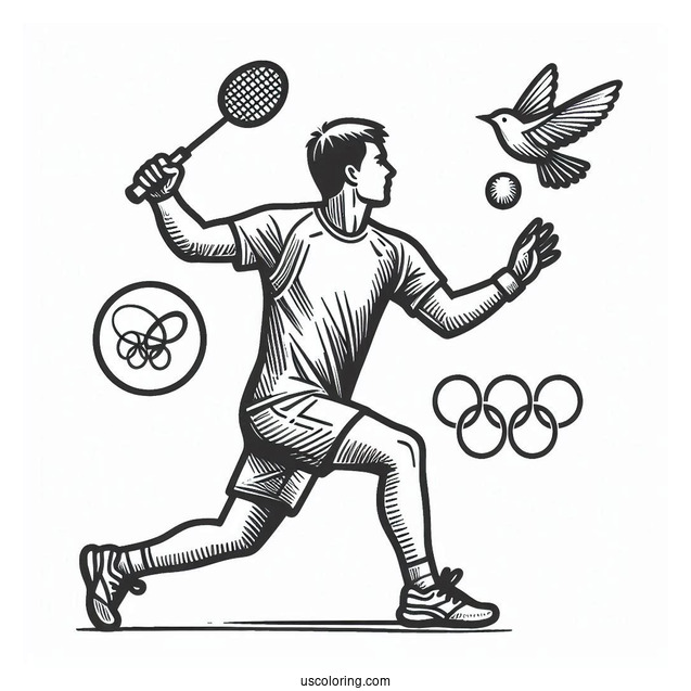 Easy Man Playing Badminton Olympics Coloring Page For Kids
