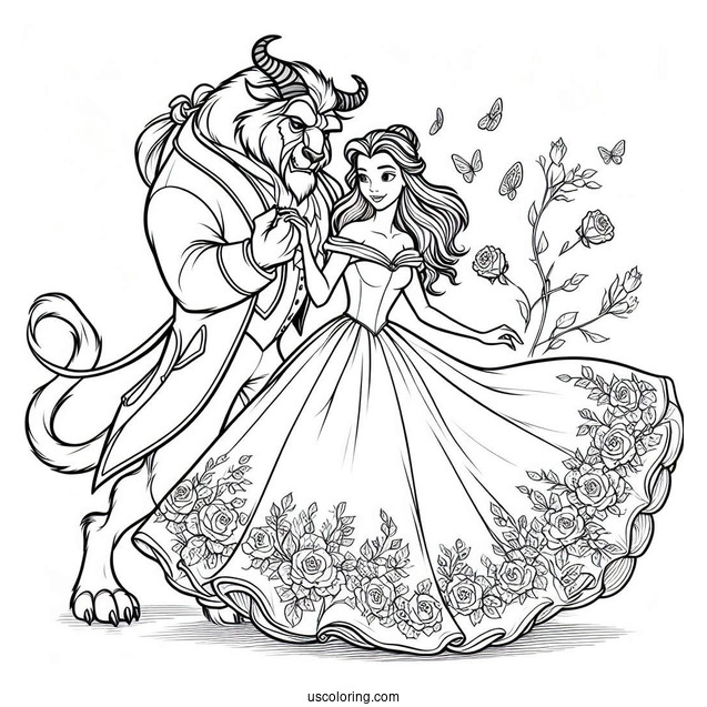Belle With Beautiful Dress Dancing With The Beast