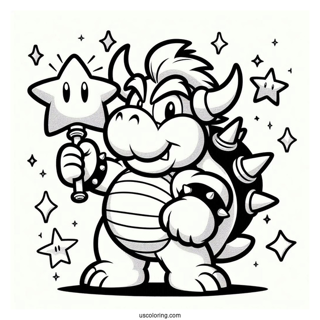 Coloring Sheet Of Bowser Holding Super Star