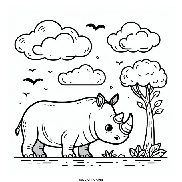Easy Rhino Coloring Sheet For Kids