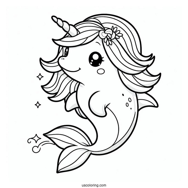 Cute Unicorn Dolphin Coloring Sheet For Kids