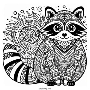 Intricate Raccoon Coloring Page Mandala