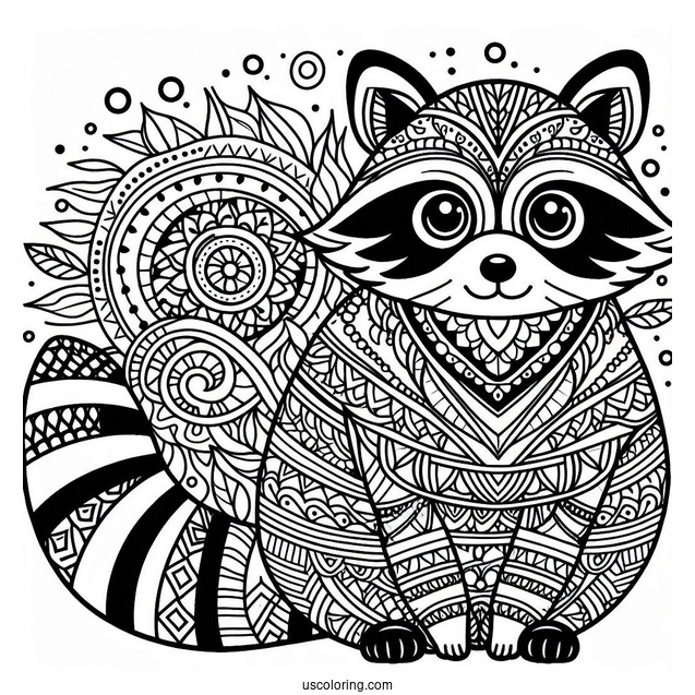 Intricate Raccoon Coloring Page Mandala