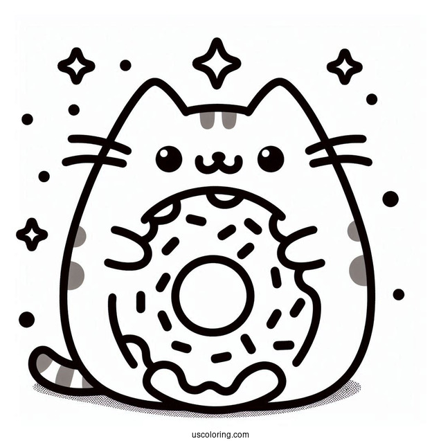 Easy Pusheen Cat Donut Coloring Picture