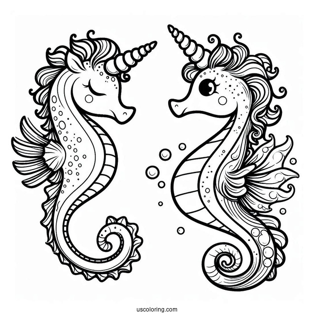 Adorable Unicorn Seahorse To Color
