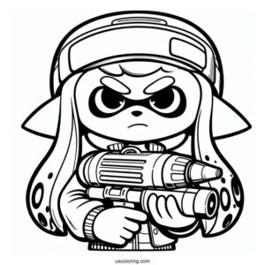 Splatoon Coloring Page Of Serious Octoling Boy Holding Inkjet