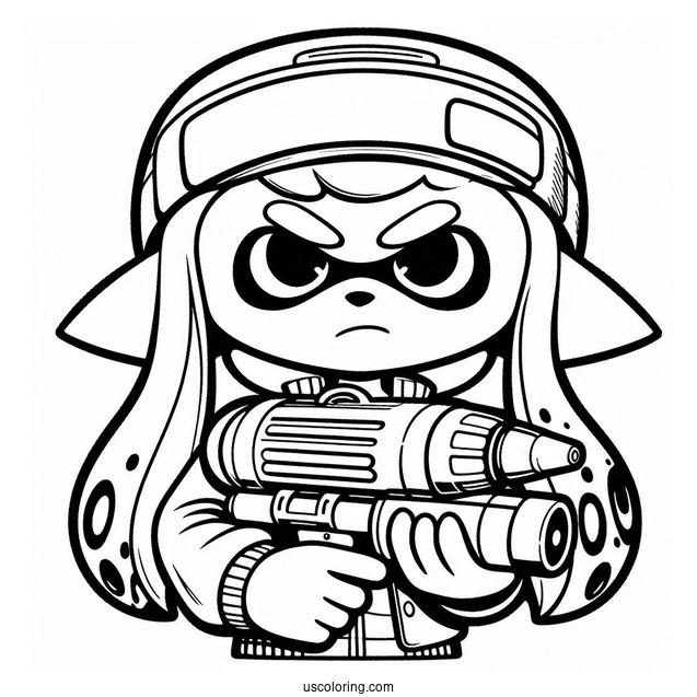Splatoon Coloring Page Of Serious Octoling Boy Holding Inkjet