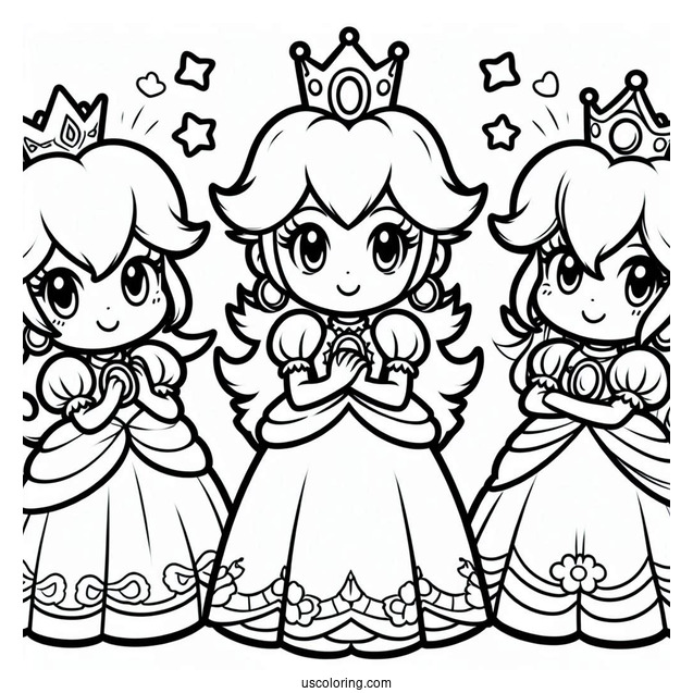 Easy Princess Peach, Rosalina, And Princess Daisy Coloring Page For Kids