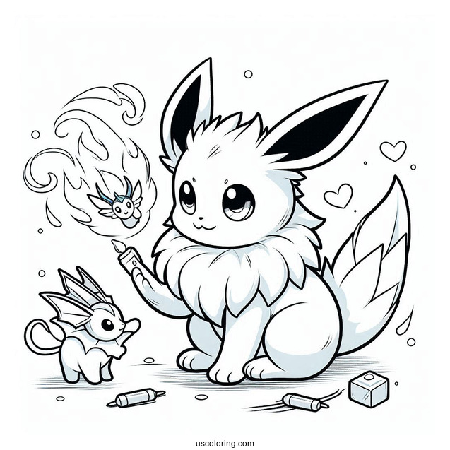 Jolteon Coloring Page Playing With Vaporeon