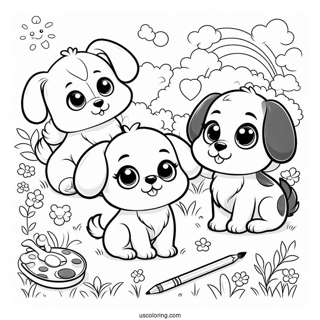 Cartoon Dogs In Lawn Coloring Page