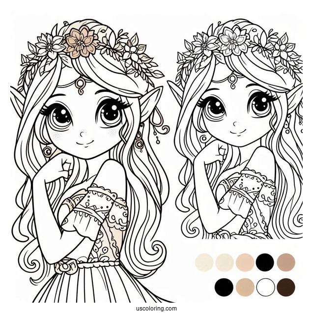 Coloring Sheet Of a Girl Elf To Color