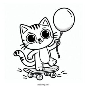 Talented Pete The Cat On a Skateboard Holding a Balloon